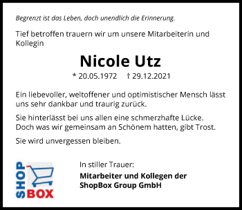 Traueranzeige von Nicole Ute von GESAMT