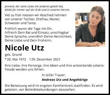 Traueranzeige von Nicole Utz von GESAMT