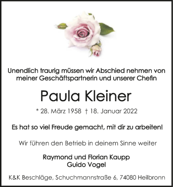 Traueranzeige von Paula Kleiner von GESAMT