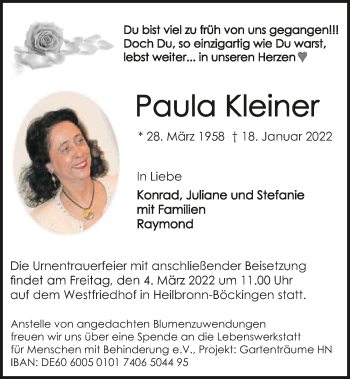 Traueranzeige von Paula Kleiner von GESAMT