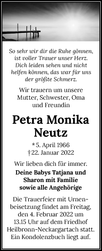 Traueranzeige von Petra Monika Neutz von GESAMT