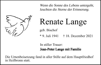 Traueranzeige von Renate Lange von GESAMT