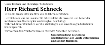 Traueranzeige von Richard Schneck von GESAMT