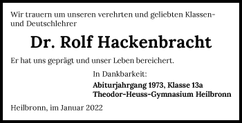 Traueranzeige von Rolf Hackenbracht von GESAMT