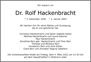 Traueranzeige von Rolf Hackenbracht von GESAMT