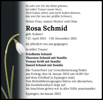 Traueranzeige von Rosa Schmid von GESAMT