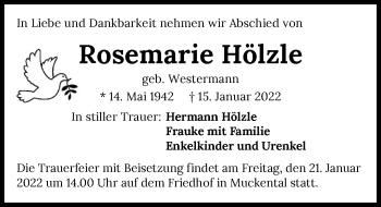 Traueranzeige von Rosemarie Hölzle von GESAMT