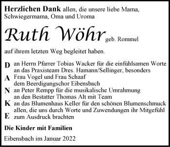 Traueranzeige von Ruth Wöhr von GESAMT