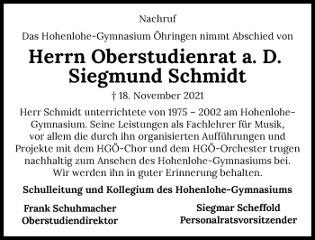 Traueranzeige von Siegmund Schmidt von GESAMT