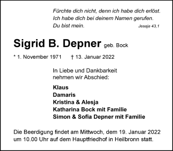 Traueranzeige von Sigrid B. Depner von GESAMT