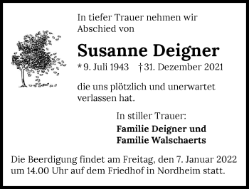 Traueranzeige von Susanne Deigner von GESAMT