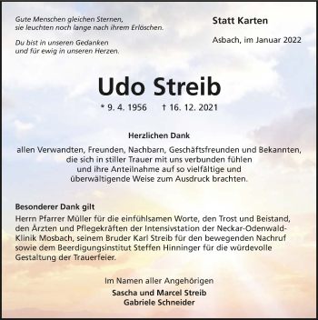 Traueranzeige von Udo Streib von GESAMT