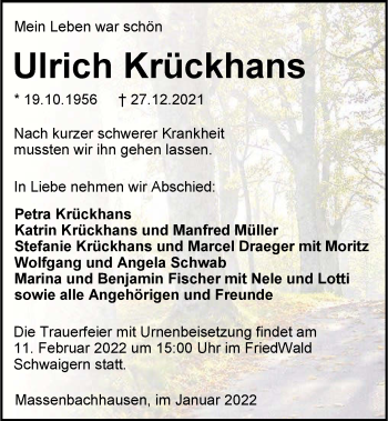 Traueranzeige von Ulrich Krückhans von GESAMT