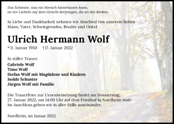 Traueranzeige von Ulrich Hermann Wolf von GESAMT