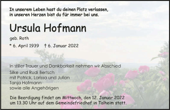 Traueranzeige von Ursula Hofmann von GESAMT