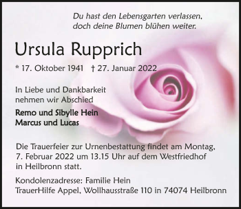 Traueranzeige von Ursula Rupprich von GESAMT