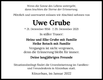 Traueranzeige von Uwe Grube von GESAMT