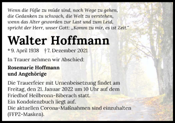 Traueranzeige von Walter Hoffmann von GESAMT