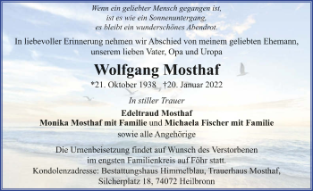 Traueranzeige von Wolfgang Mosthaf von GESAMT