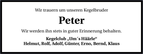 Traueranzeige von Peter Kütterer 