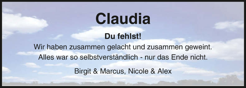  Traueranzeige für Claudia Pfähler vom 08.10.2022 aus GESAMT