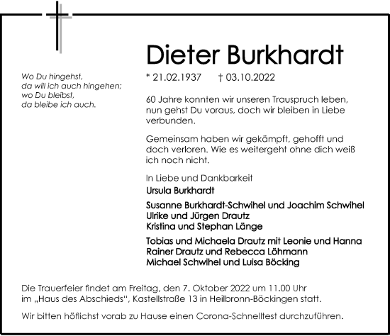 Traueranzeige von Dieter Burkhardt von GESAMT