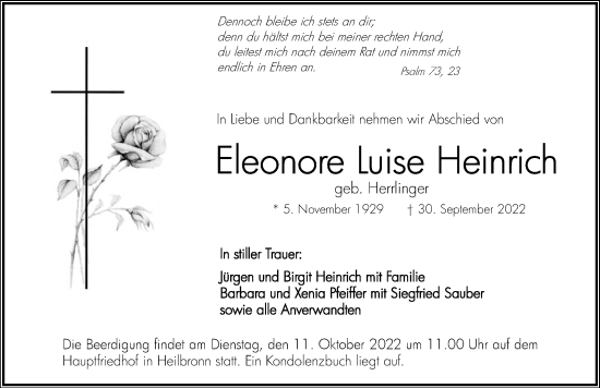 Traueranzeige von Eleonore Luise Heinrich von GESAMT