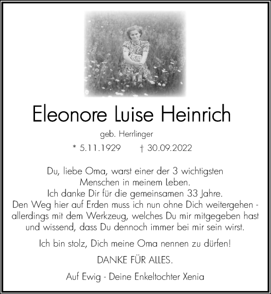 Traueranzeige von Eleonore Luise Heinrich von GESAMT