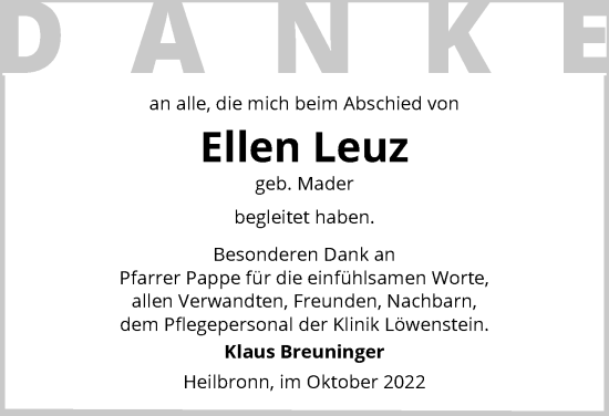 Traueranzeige von Ellen Leuz von GESAMT