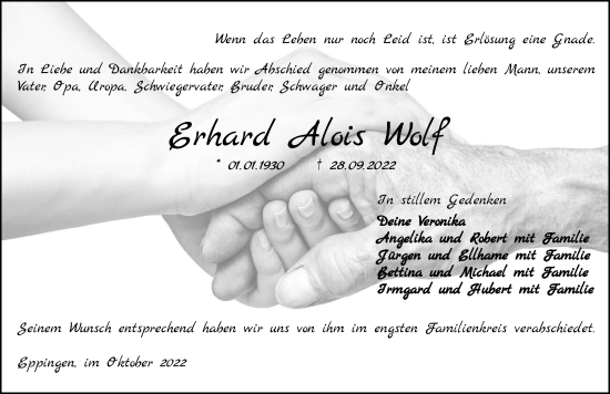 Traueranzeige von Erhard Alois Wolf von GESAMT
