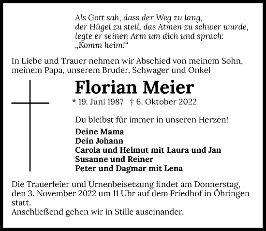 Traueranzeige von Florian Meier von Heilbronner Stimme