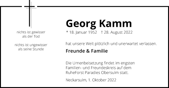 Traueranzeige von Georg Kamm von GESAMT