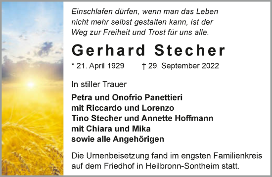 Traueranzeige von Gerhard Stecher von GESAMT