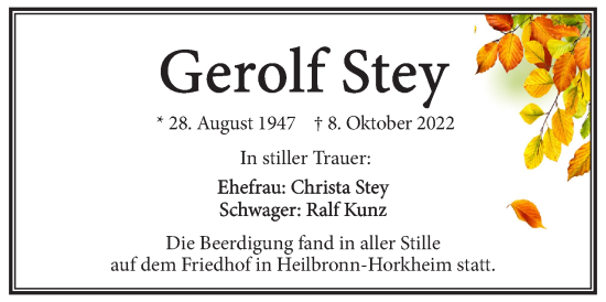 Traueranzeige von Gerolf Stey von Heilbronner Stimme