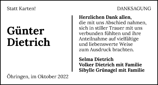 Traueranzeige von Günter Dietrich von Heilbronner Stimme