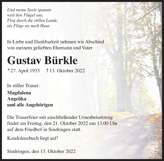 Traueranzeige von Gustav Bürkle von Heilbronner Stimme