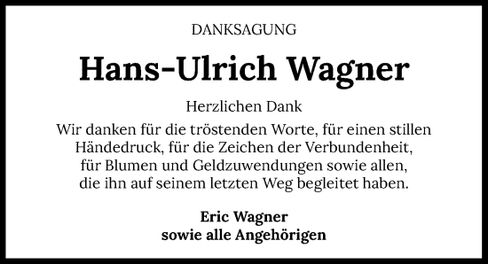 Traueranzeige von Hans-Ulrich Wagner von Heilbronner Stimme