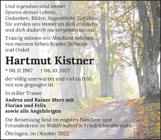 Traueranzeige von Hartmut Kistner von Heilbronner Stimme