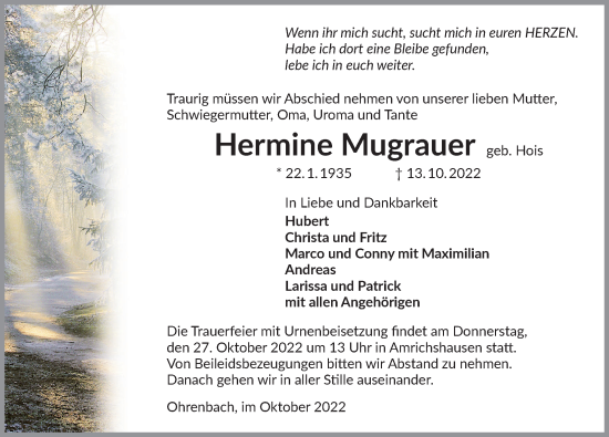 Traueranzeige von Hermine Mugrauer von Heilbronner Stimme
