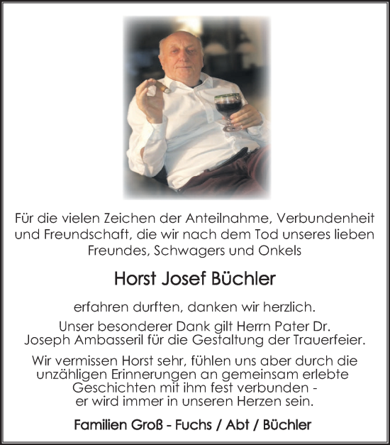 Traueranzeige von Horst Josef Büchler von Heilbronner Stimme