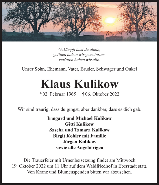 Traueranzeige von Klaus Kulikow von Heilbronner Stimme