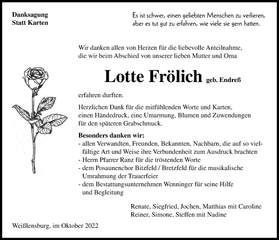 Traueranzeige von Lotte Frölich von Heilbronner Stimme