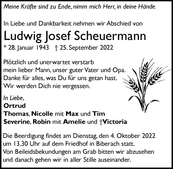 Traueranzeige von Ludwig Josef Scheuermann von GESAMT