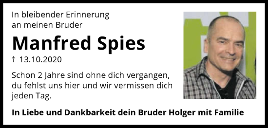 Traueranzeige von Manfred Spies von GESAMT