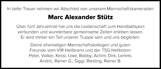 Traueranzeige von Marc-Alexander Stütz von Heilbronner Stimme