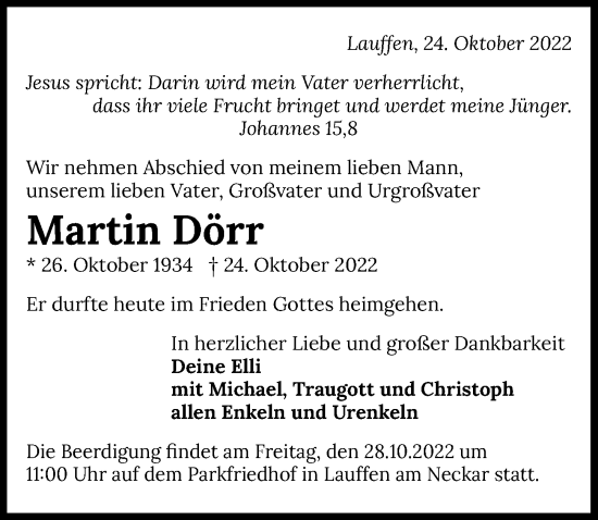 Traueranzeige von Martin Dörr von Heilbronner Stimme