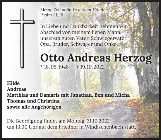 Traueranzeige von Otto Andreas Herzog von Heilbronner Stimme