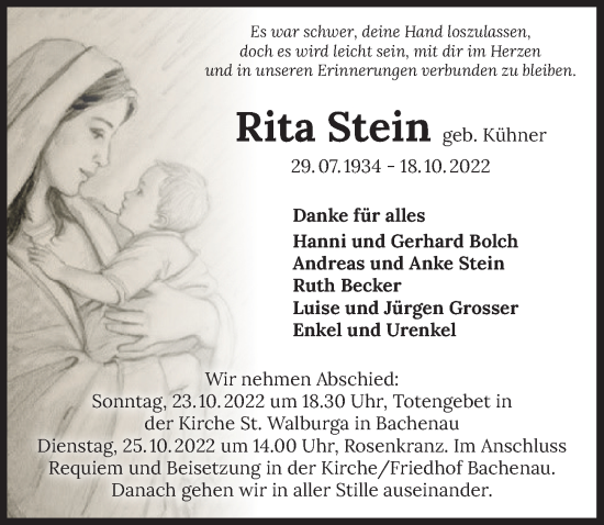 Traueranzeige von Rita Stein von Heilbronner Stimme