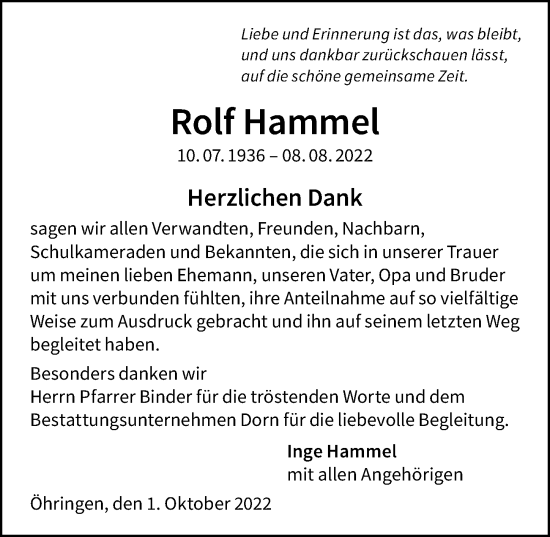 Traueranzeige von Rolf Hammel von GESAMT