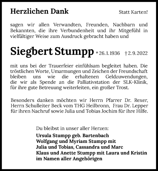 Traueranzeige von Siegbert Stumpp von GESAMT